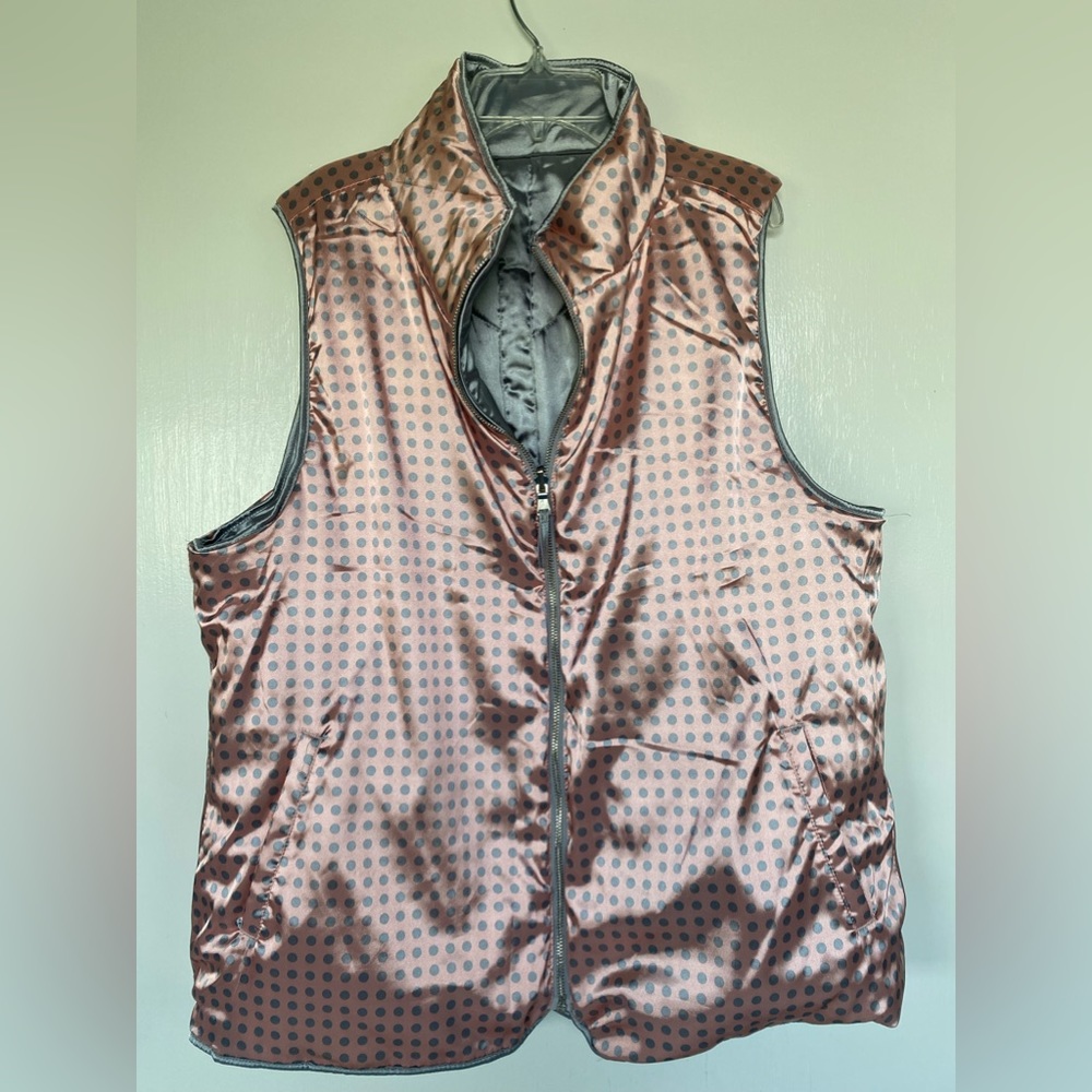 Kensie Jeans women’s Silver Pink Polka Dot Reversible Quilted Puffer Vest